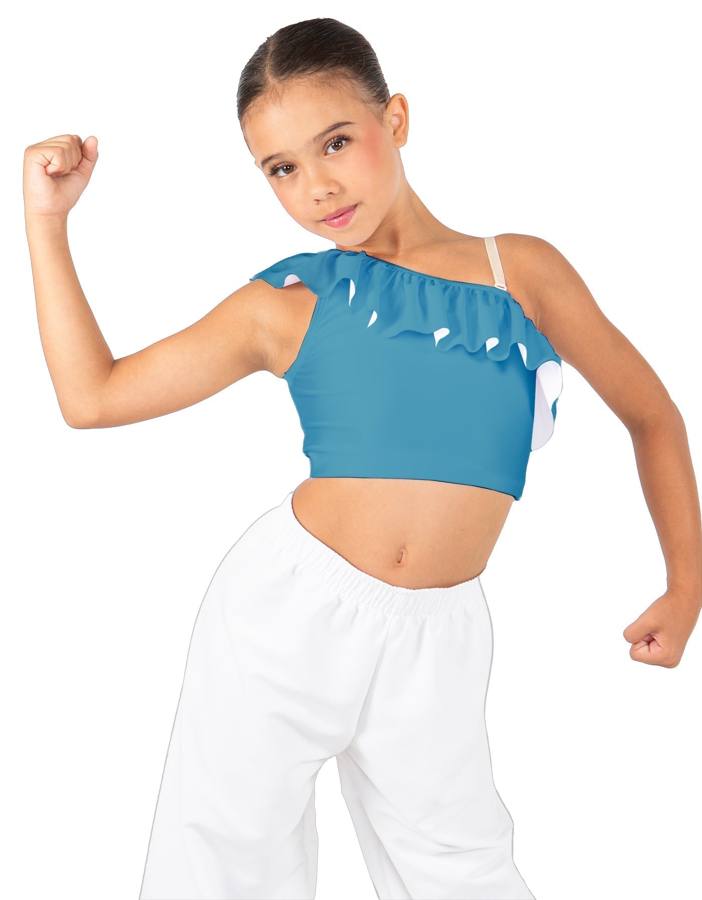 Solid Lycra One Shoulder Crop Top with Ruffle