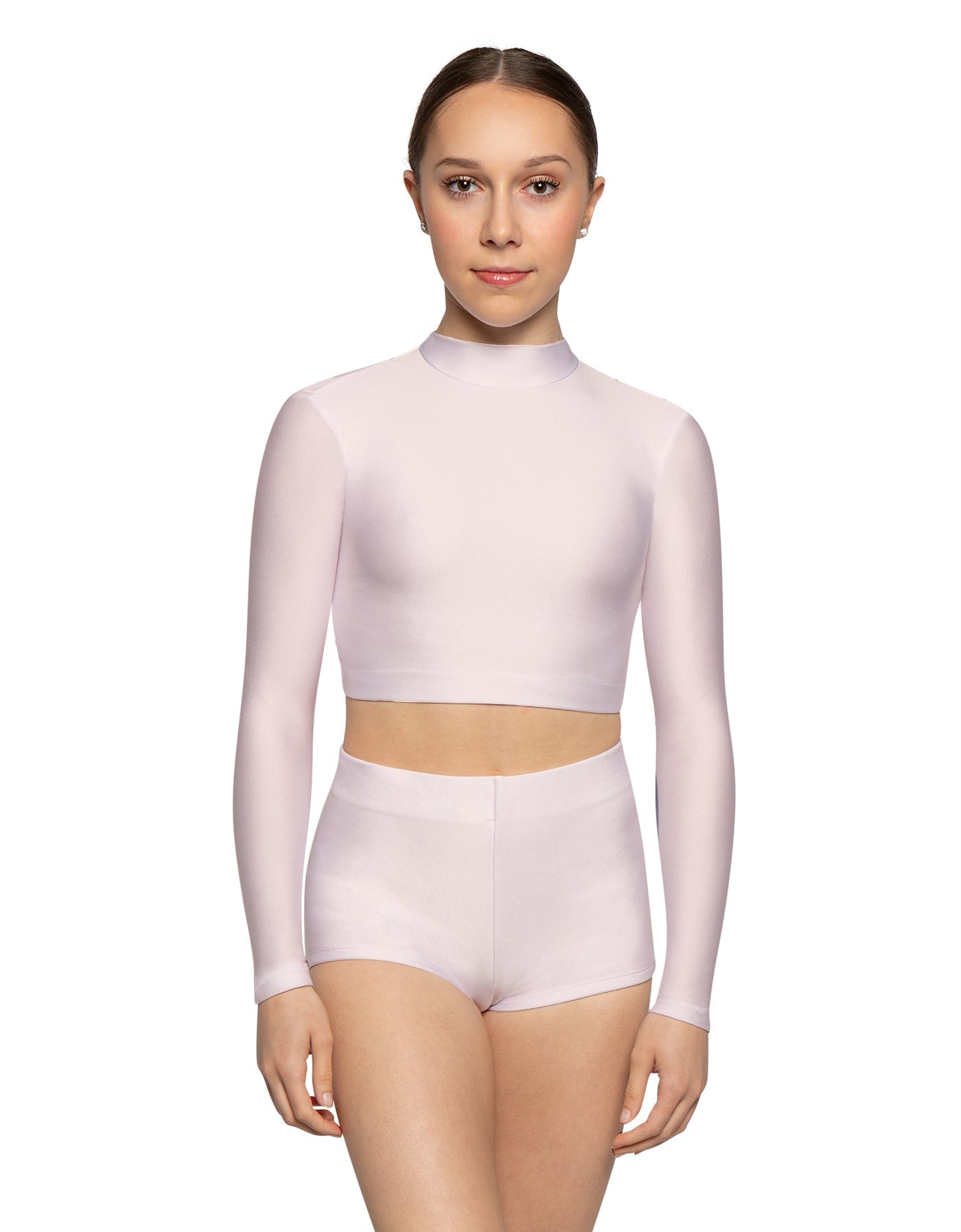 Solid Lycra LS Tneck Keyhole Back Crop Top