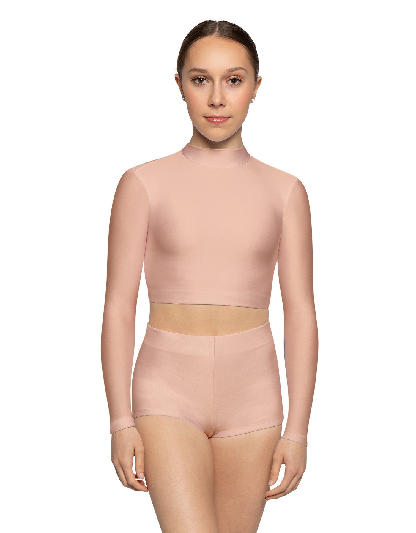 Solid Lycra LS Tneck Keyhole Back Crop Top