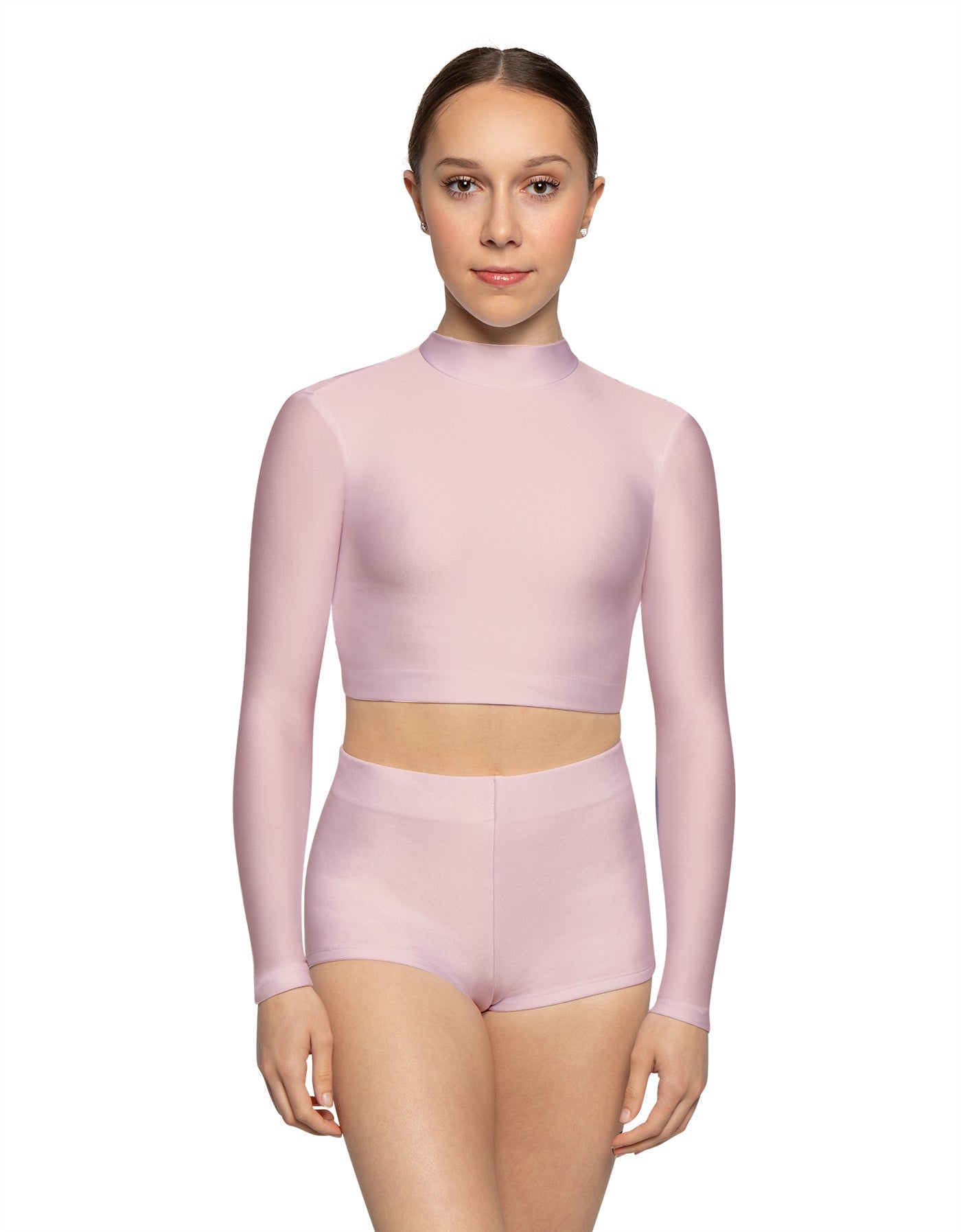 Solid Lycra LS Tneck Keyhole Back Crop Top