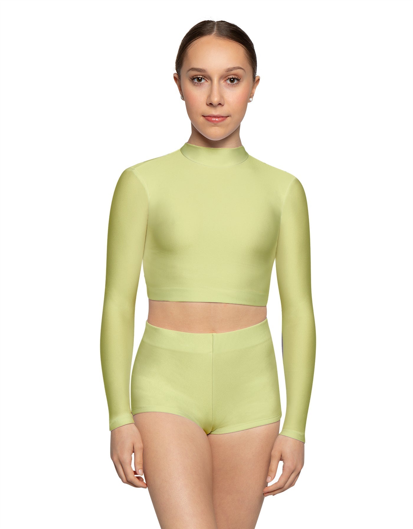 Solid Lycra LS Tneck Keyhole Back Crop Top