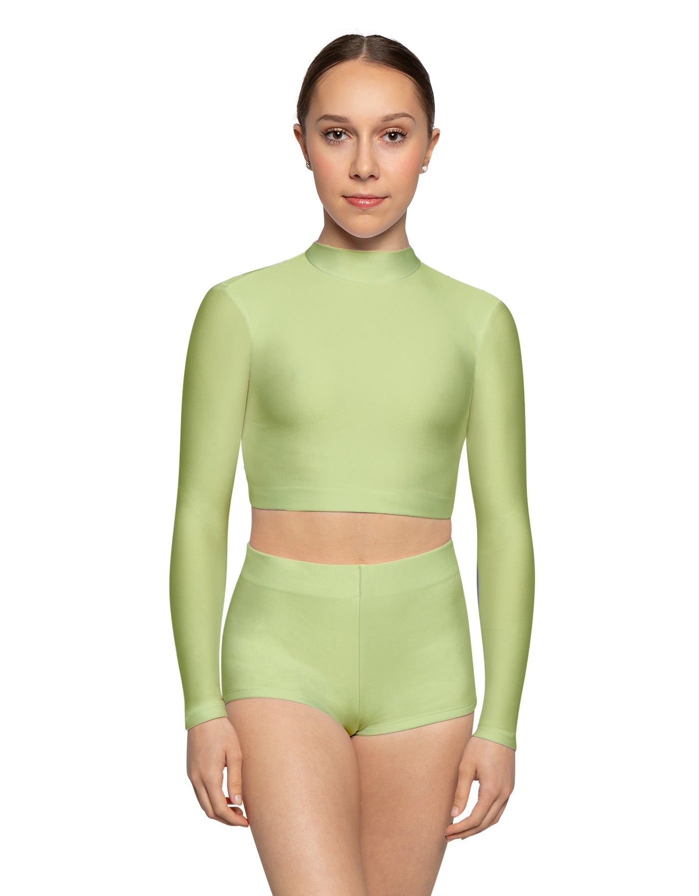 Solid Lycra LS Tneck Keyhole Back Crop Top