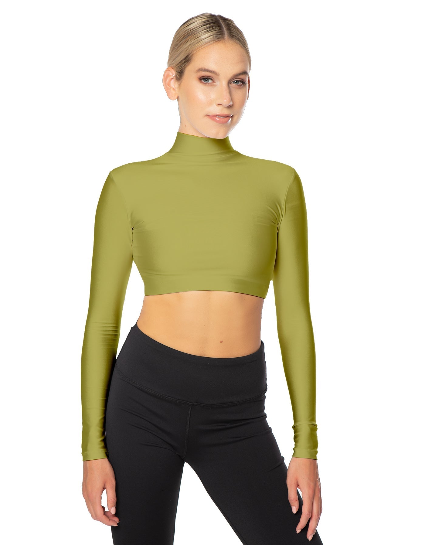 Solid Lycra LS Tneck Triangle Back Crop Top