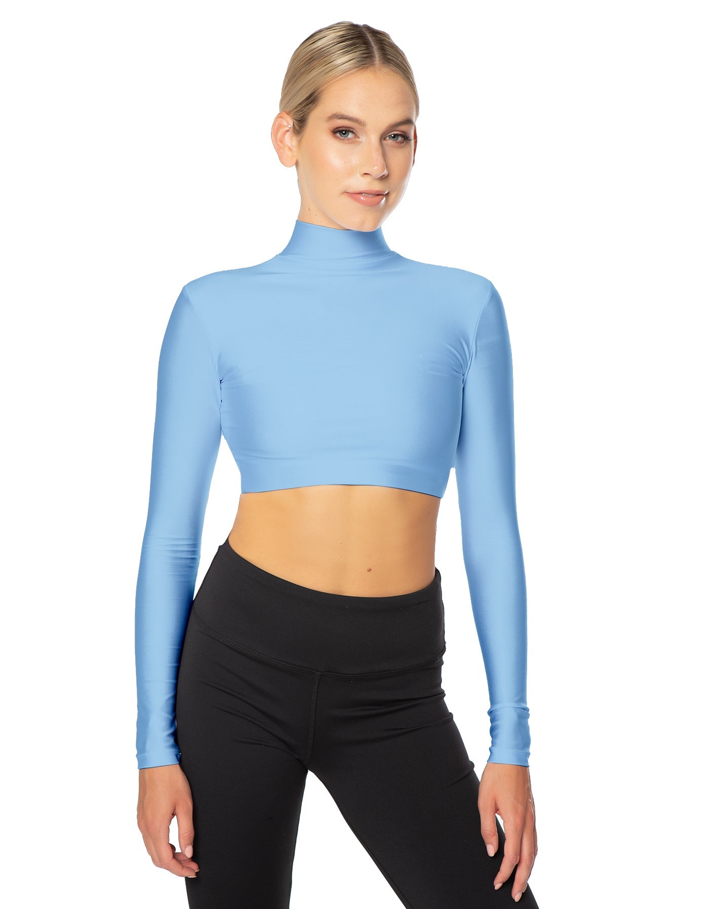 Solid Lycra LS Tneck Triangle Back Crop Top