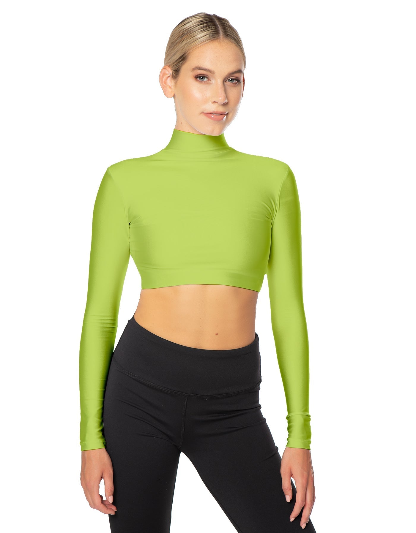 Solid Lycra LS Tneck Triangle Back Crop Top