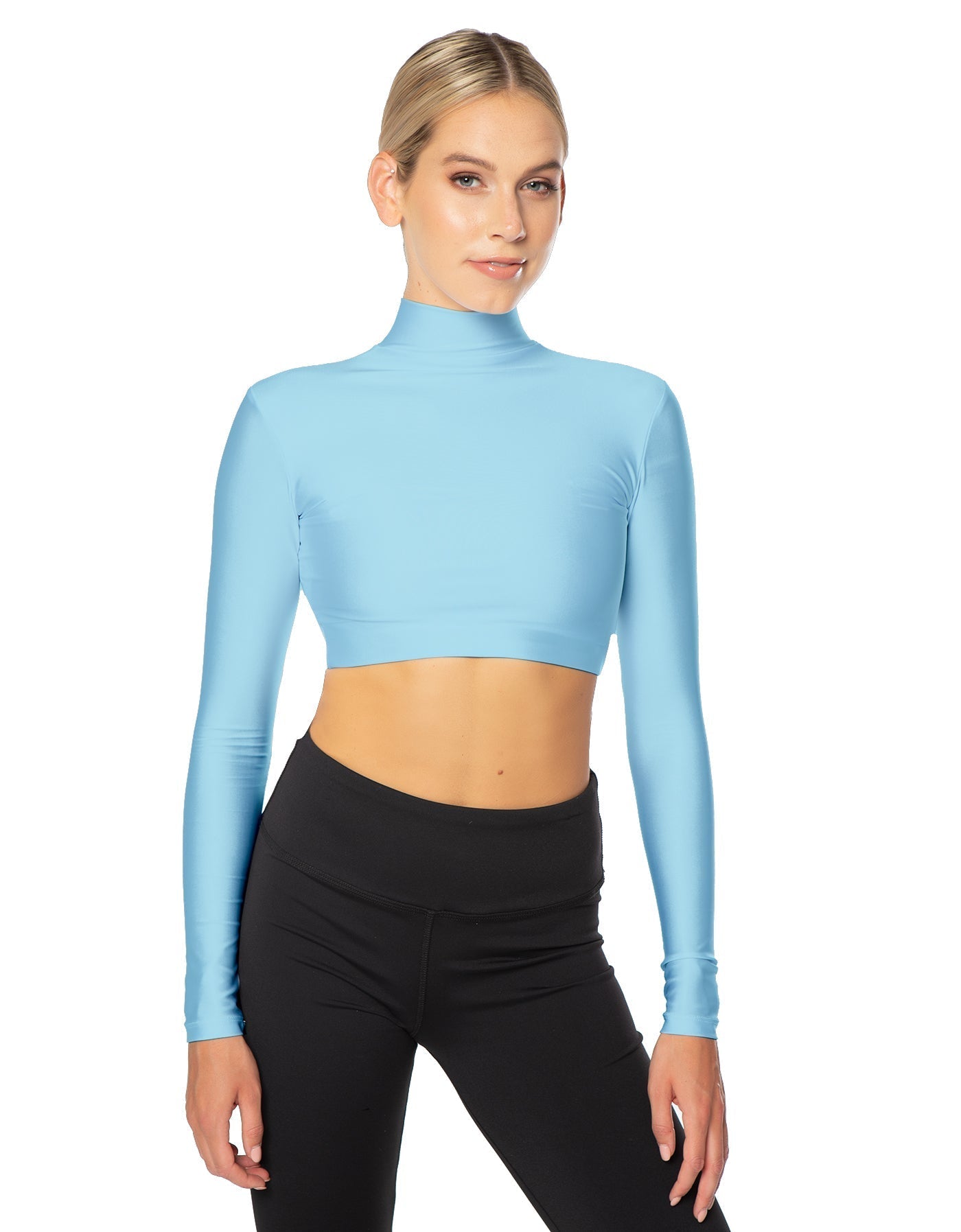 Solid Lycra LS Tneck Triangle Back Crop Top