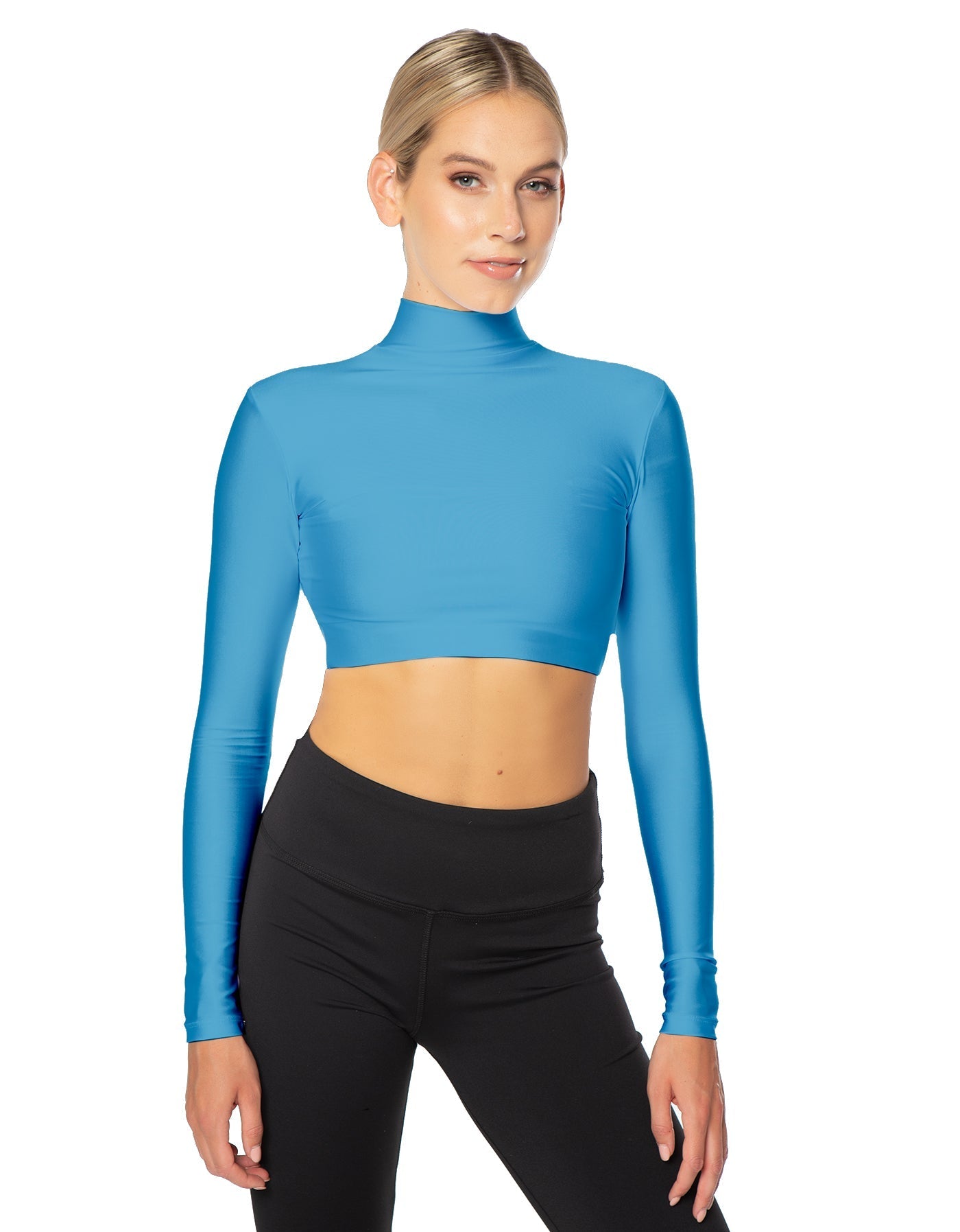 Solid Lycra LS Tneck Triangle Back Crop Top