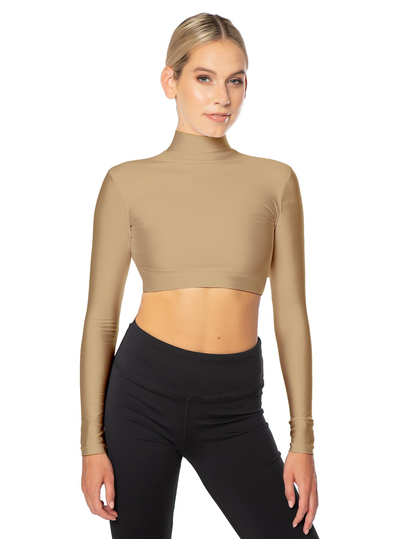 Solid Lycra LS Tneck Triangle Back Crop Top