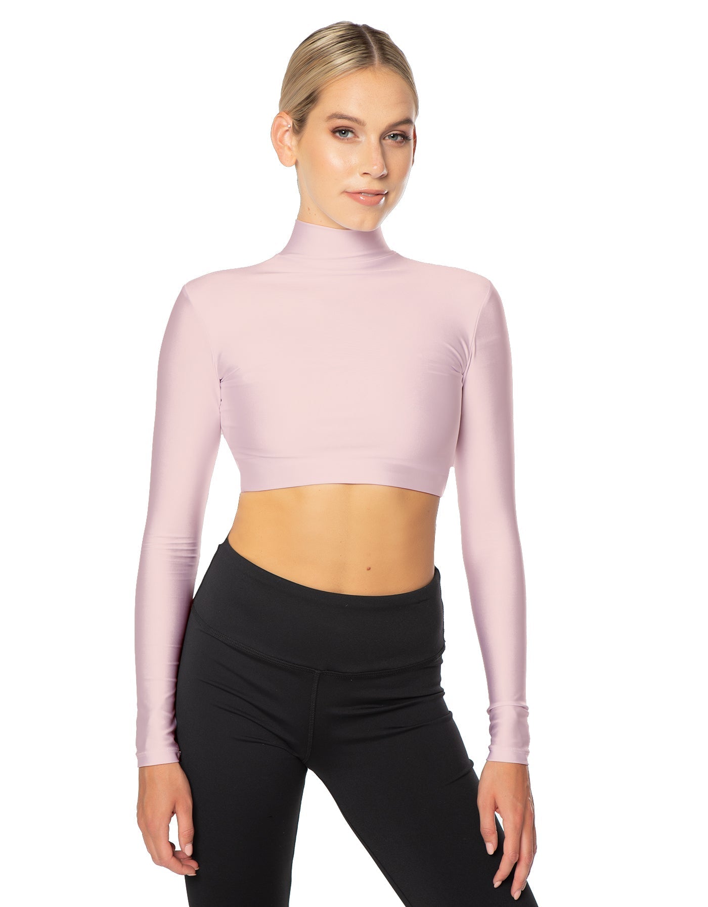 Solid Lycra LS Tneck Triangle Back Crop Top
