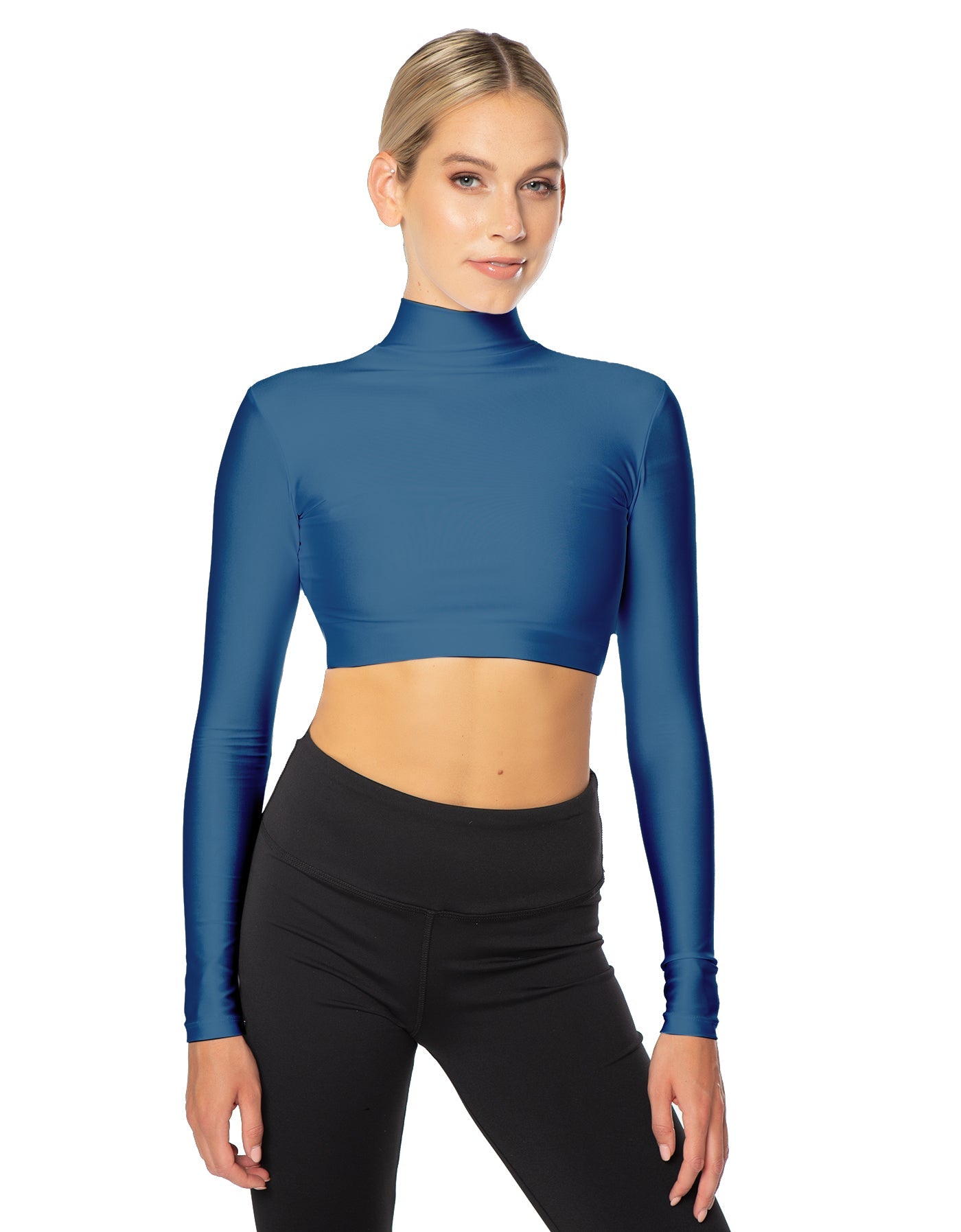 Solid Lycra LS Tneck Triangle Back Crop Top
