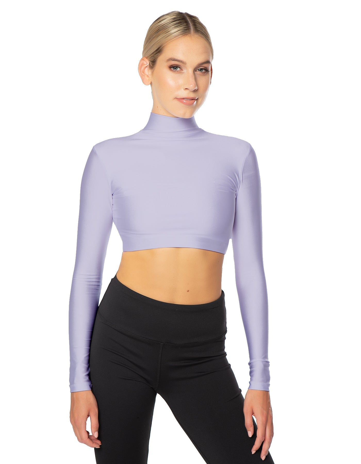 Solid Lycra LS Tneck Triangle Back Crop Top