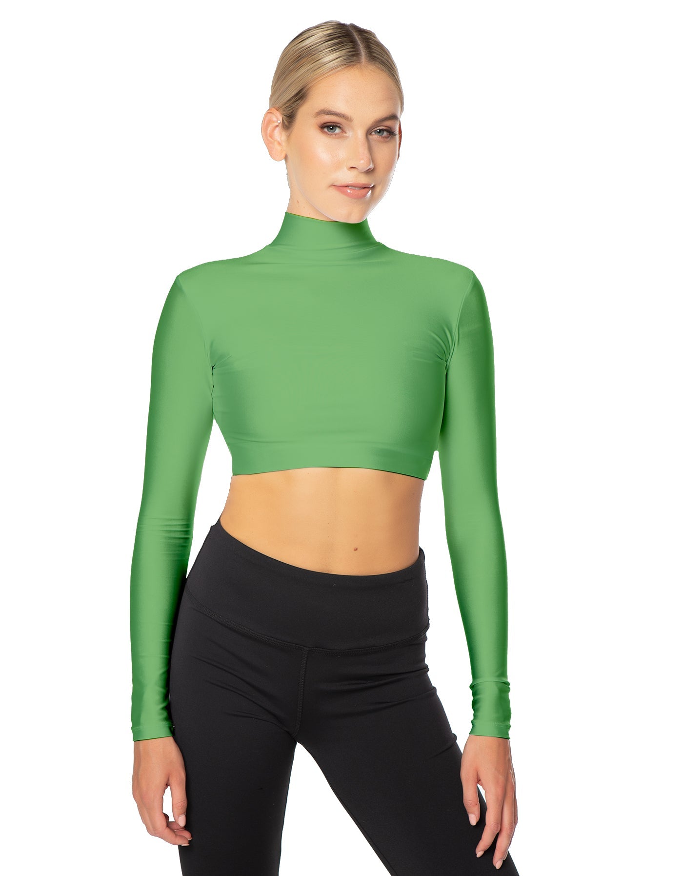 Solid Lycra LS Tneck Triangle Back Crop Top