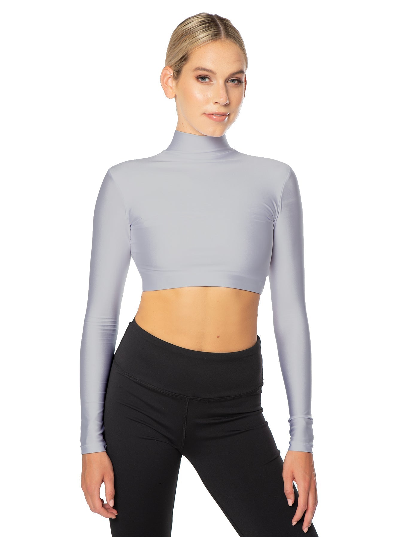Solid Lycra LS Tneck Triangle Back Crop Top