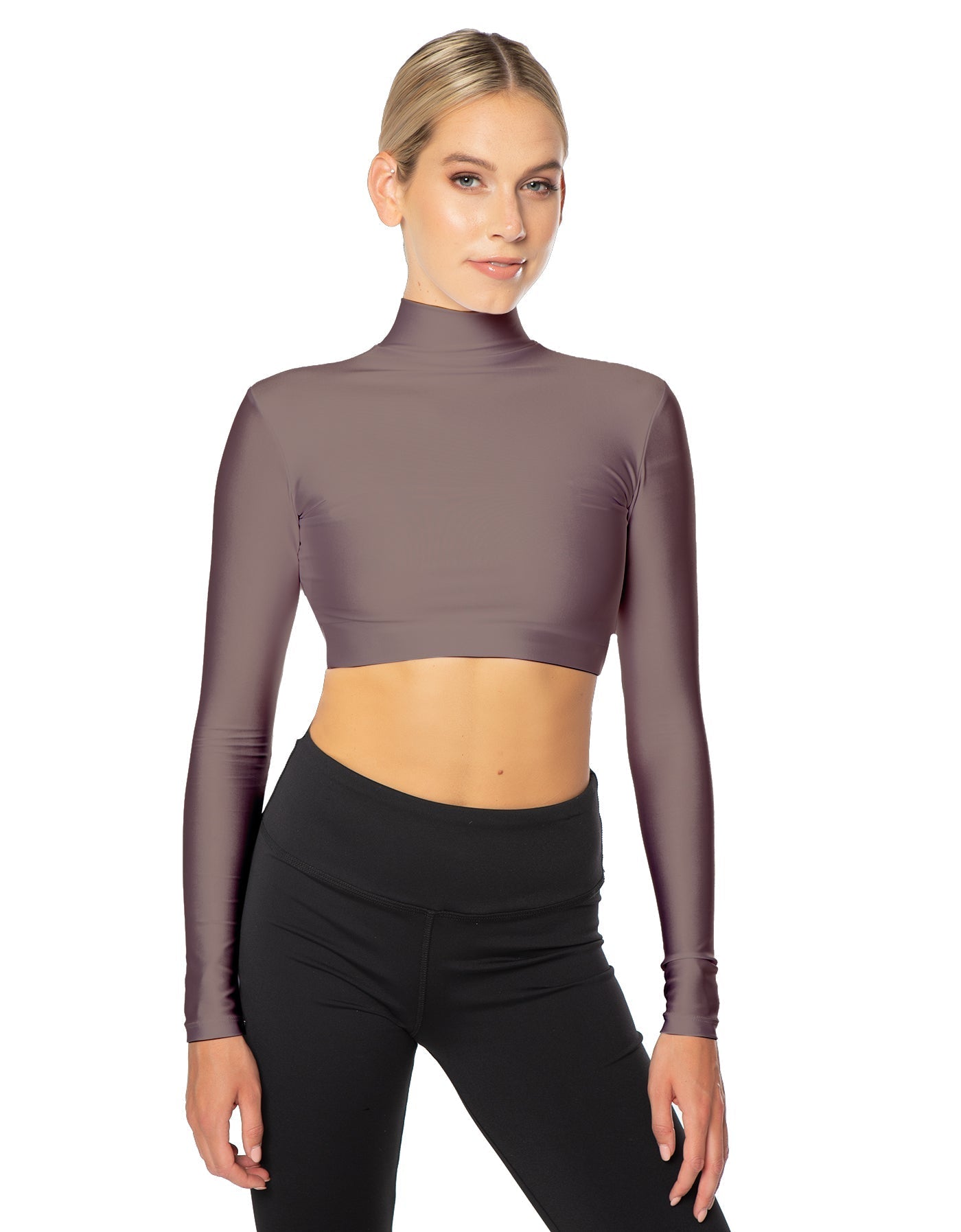 Solid Lycra LS Tneck Triangle Back Crop Top