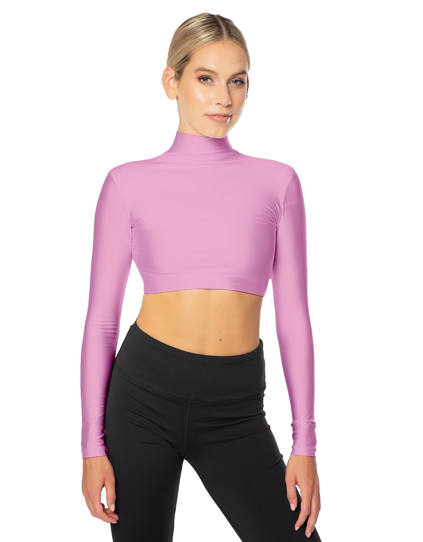 Solid Lycra LS Tneck Triangle Back Crop Top