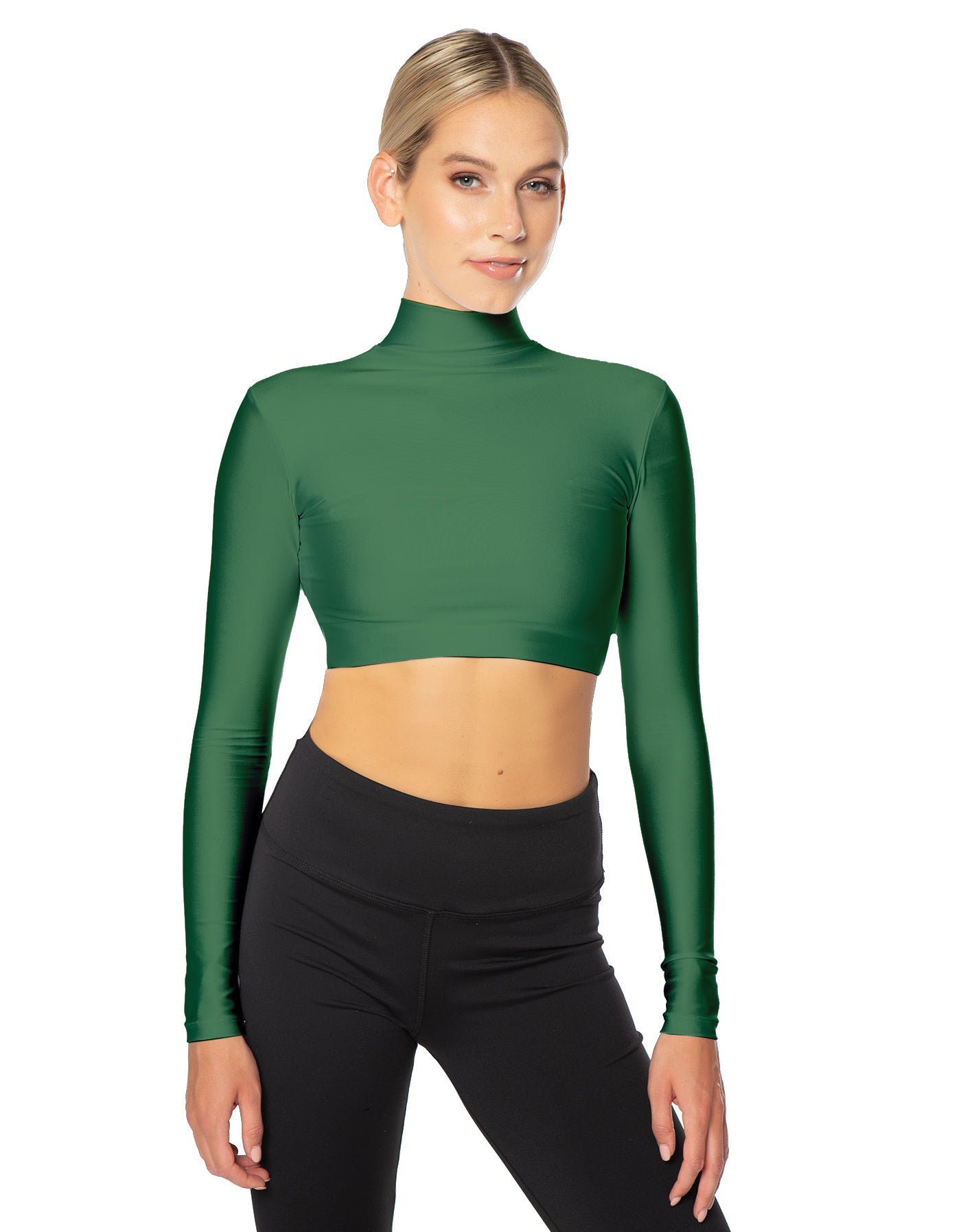 Solid Lycra LS Tneck Triangle Back Crop Top