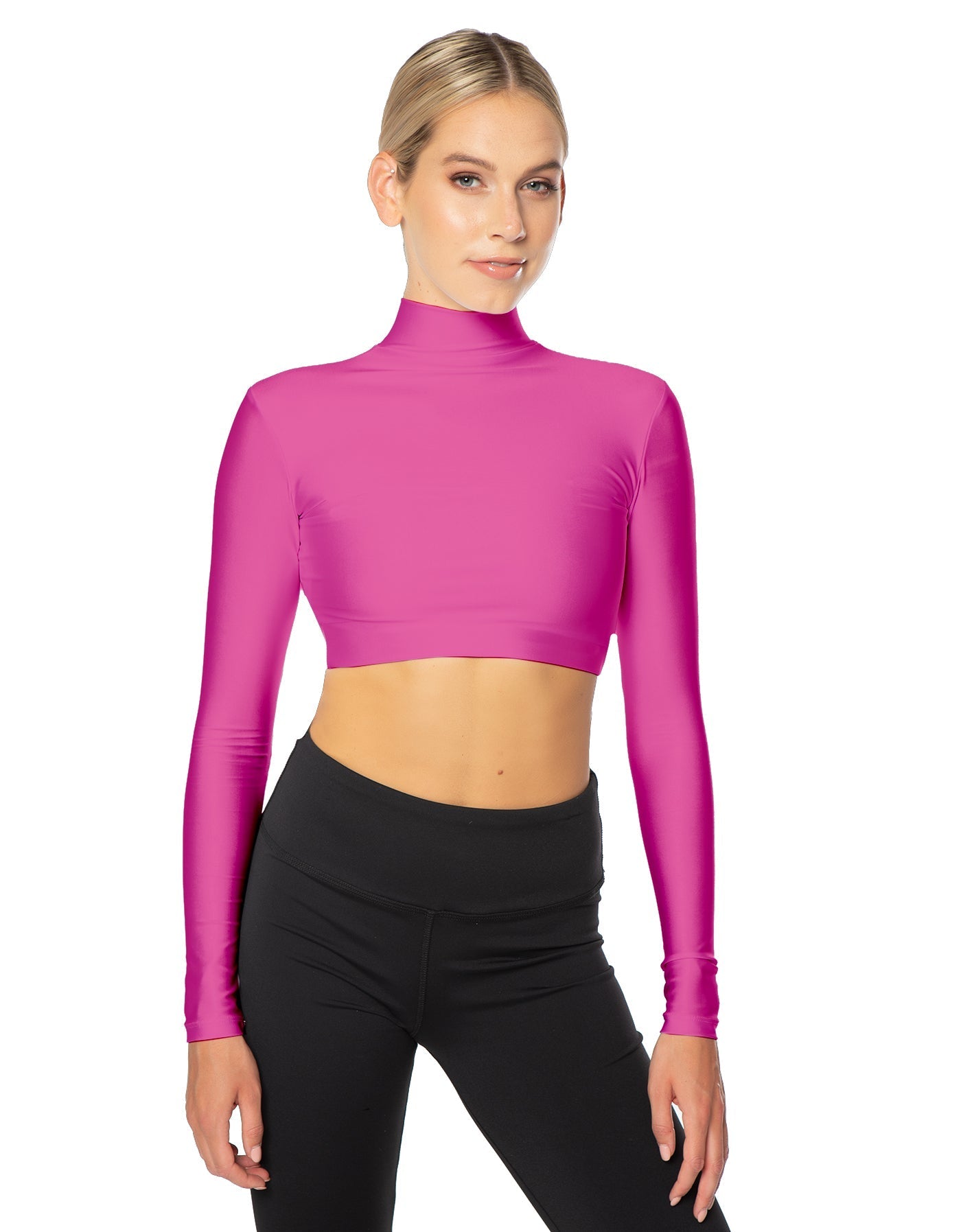 Solid Lycra LS Tneck Triangle Back Crop Top