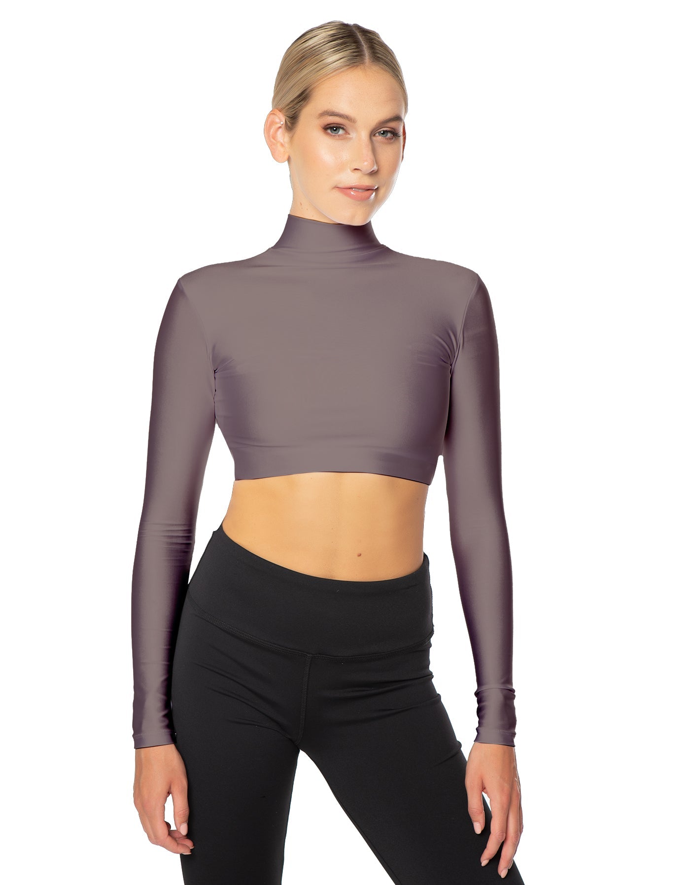 Solid Lycra LS Tneck Triangle Back Crop Top