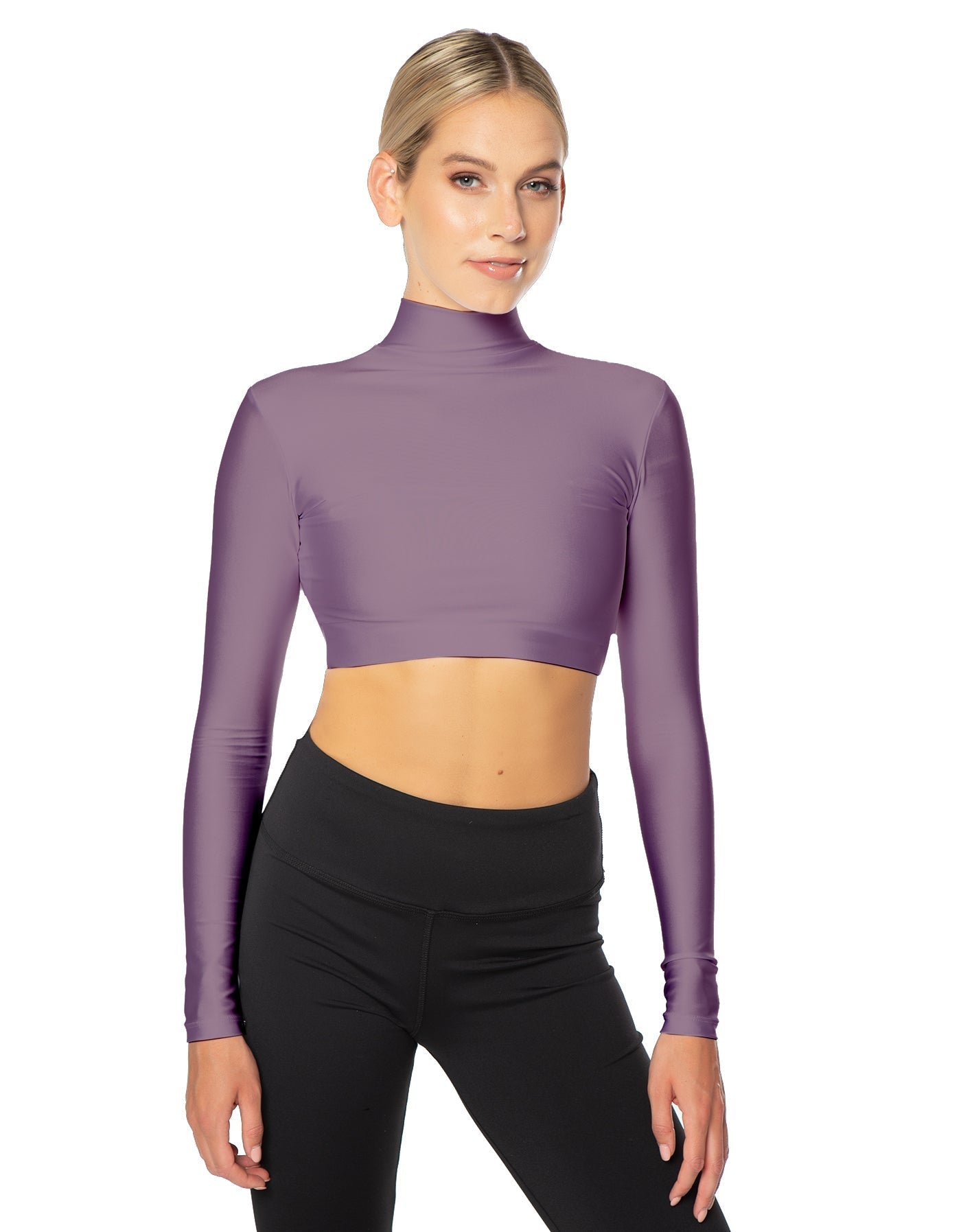 Solid Lycra LS Tneck Triangle Back Crop Top