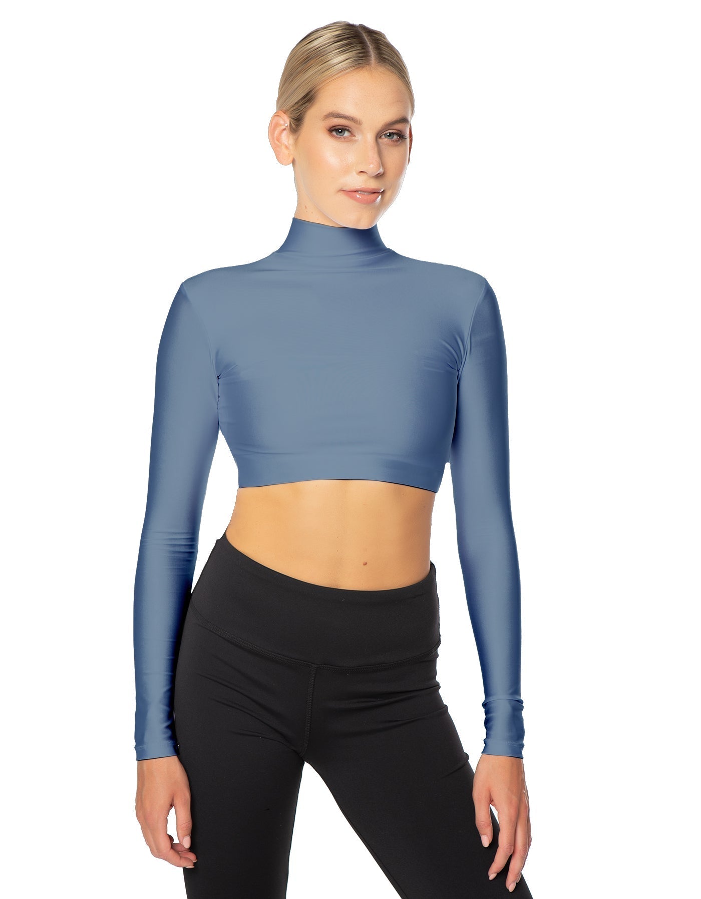 Solid Lycra LS Tneck Triangle Back Crop Top