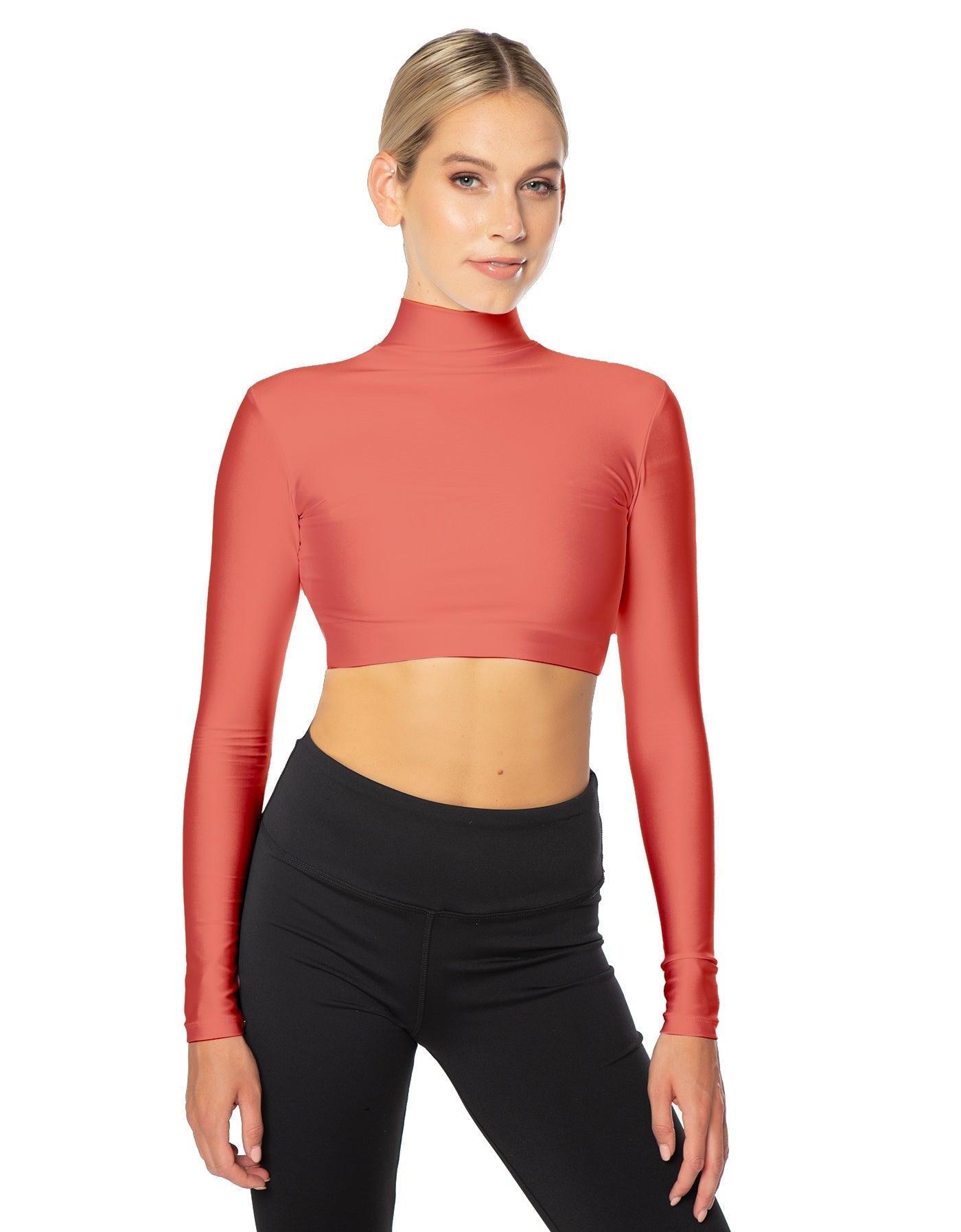 Solid Lycra LS Tneck Triangle Back Crop Top