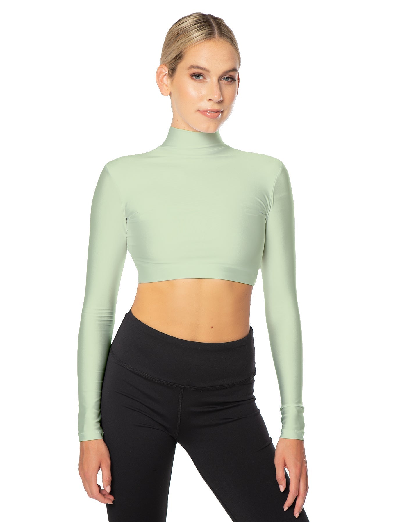 Solid Lycra LS Tneck Triangle Back Crop Top