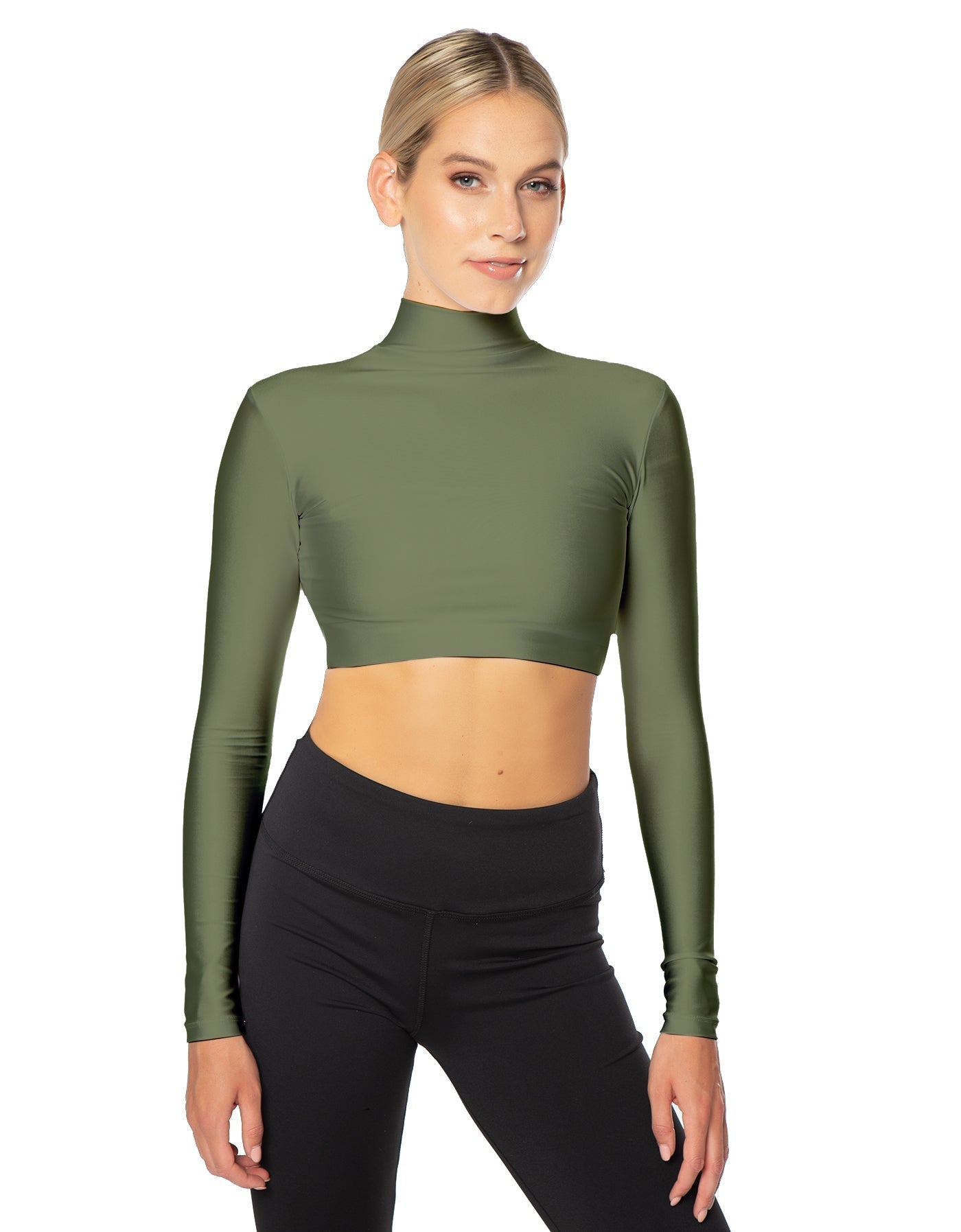 Solid Lycra LS Tneck Triangle Back Crop Top