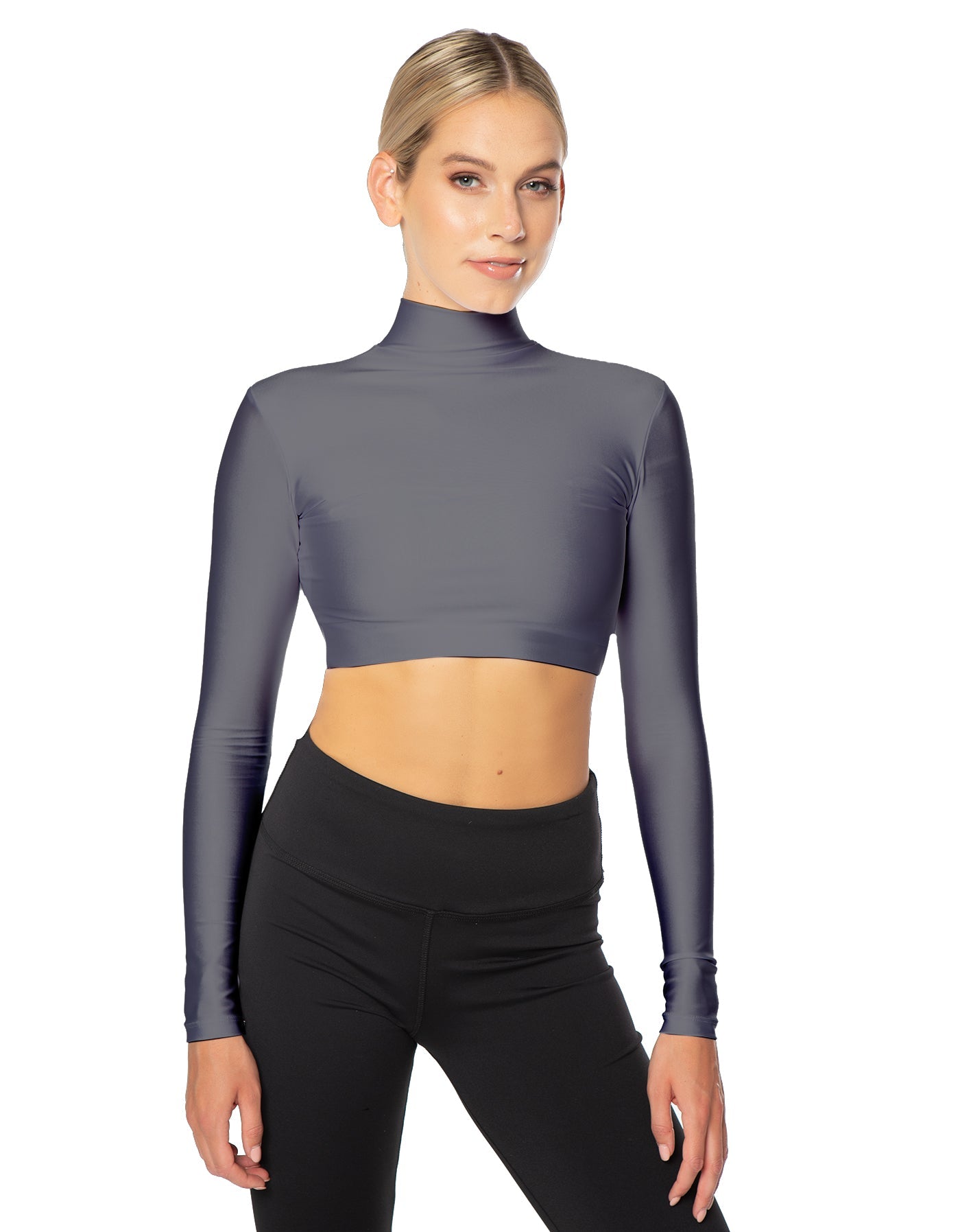 Solid Lycra LS Tneck Triangle Back Crop Top