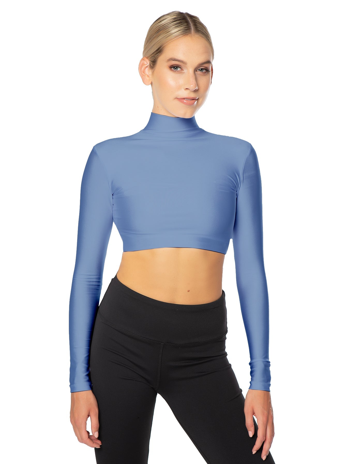 Solid Lycra LS Tneck Triangle Back Crop Top