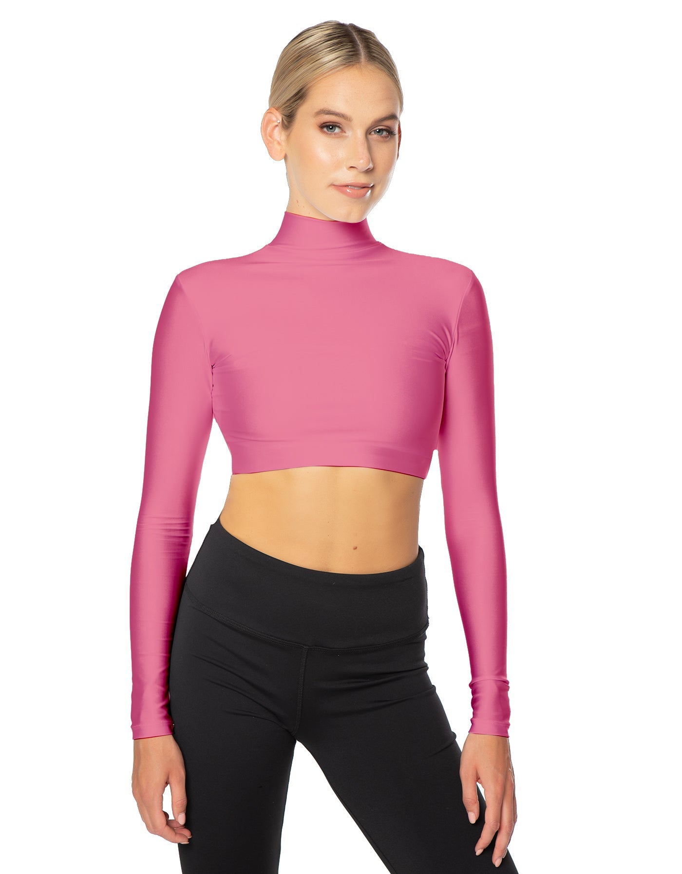Solid Lycra LS Tneck Triangle Back Crop Top