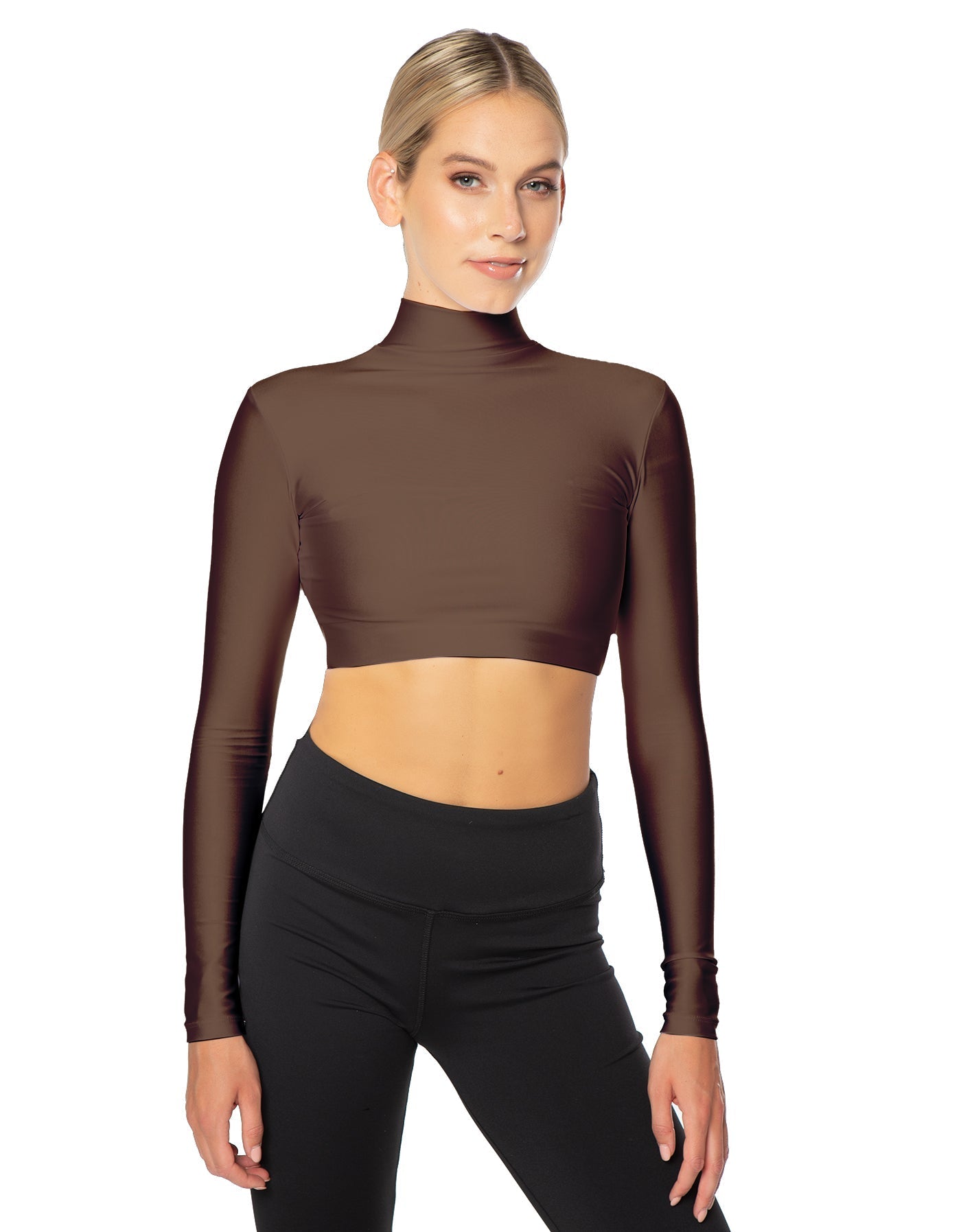 Solid Lycra LS Tneck Triangle Back Crop Top