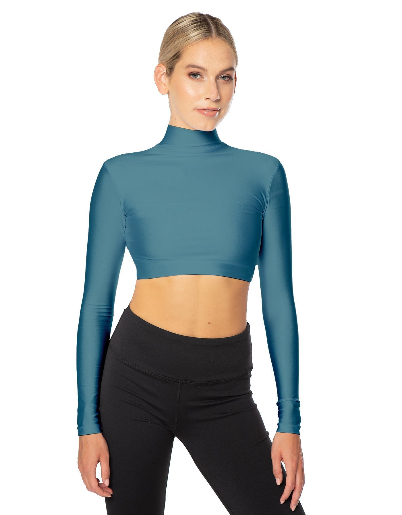 Solid Lycra LS Tneck Triangle Back Crop Top