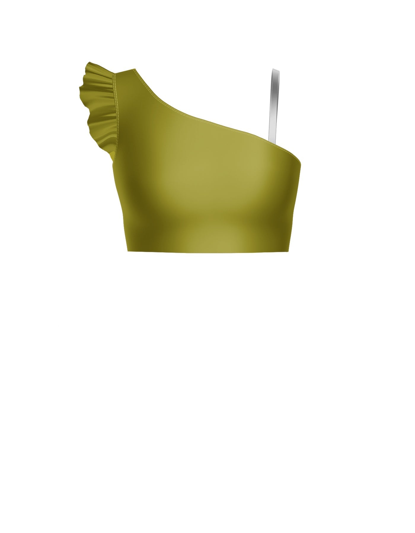 Solid Lycra One Shoulder Crop Top With Gather Sleeve
