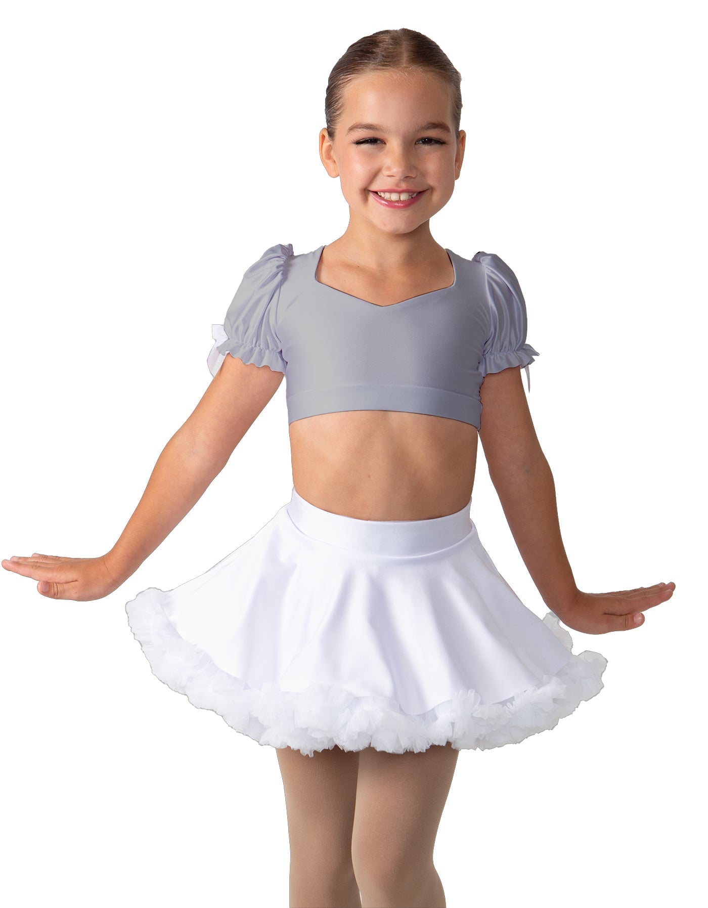 Solid Lycra Sweetheart Puff Sleeve Crop Top with Triangle Back