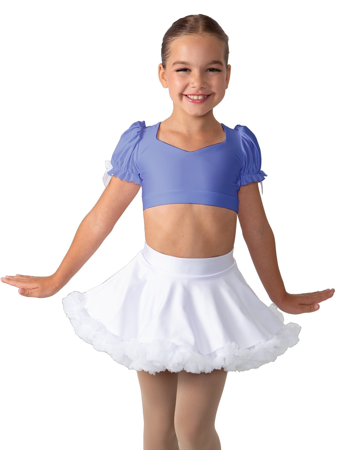 Solid Lycra Sweetheart Puff Sleeve Crop Top with Triangle Back
