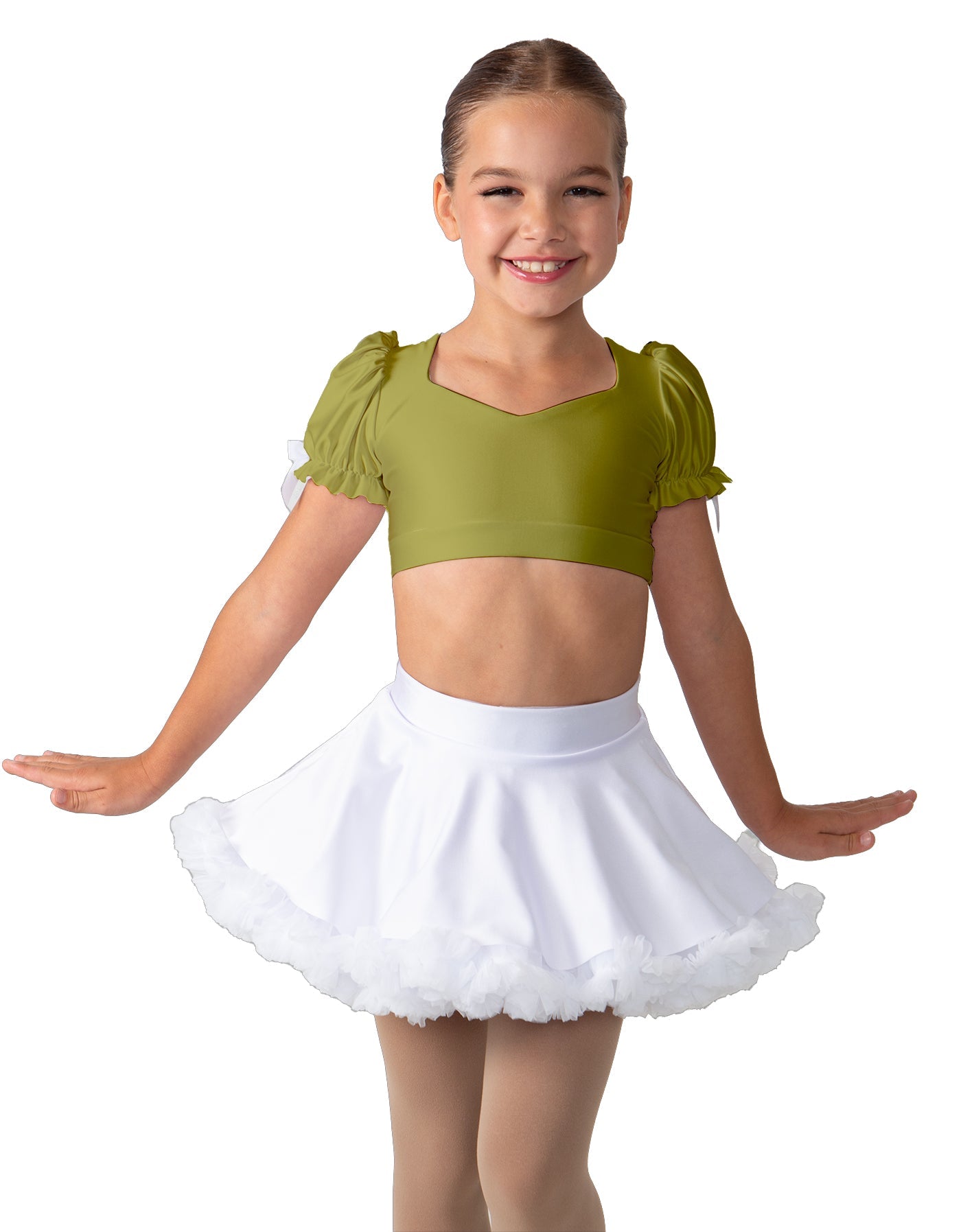 Solid Lycra Sweetheart Puff Sleeve Crop Top with Triangle Back