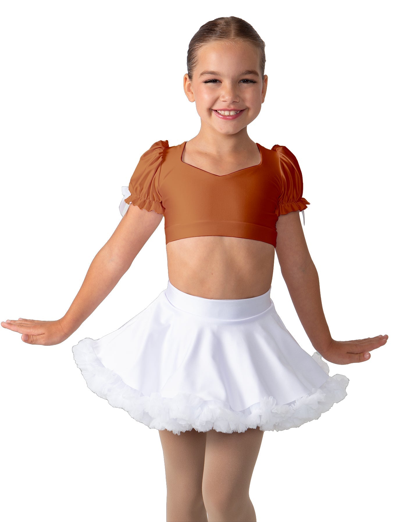 Solid Lycra Sweetheart Puff Sleeve Crop Top with Triangle Back