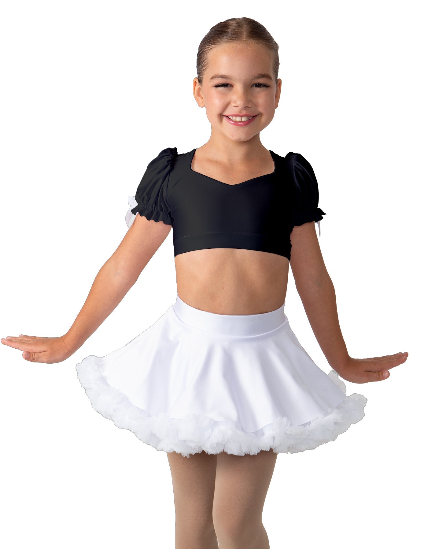 Solid Lycra Sweetheart Puff Sleeve Crop Top with Triangle Back