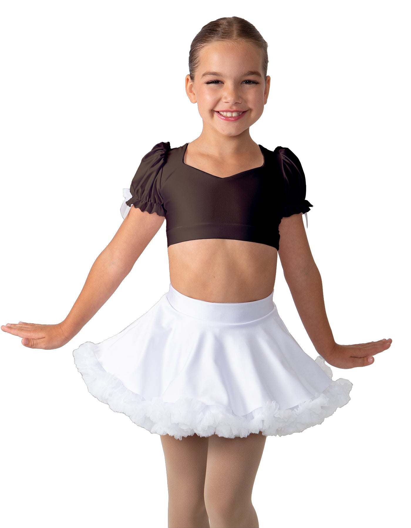 Solid Lycra Sweetheart Puff Sleeve Crop Top with Triangle Back