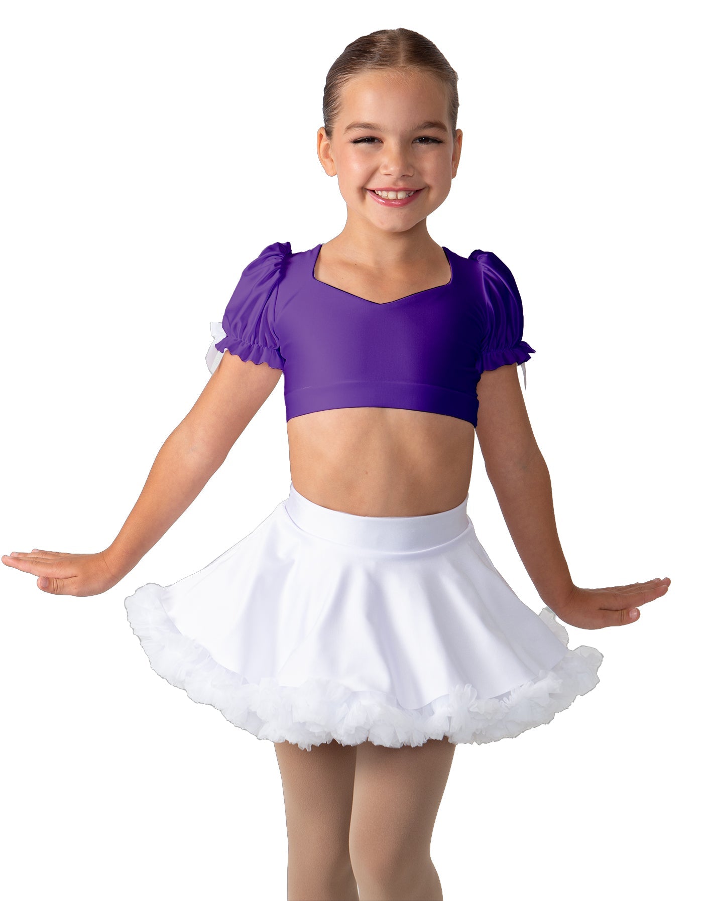 Solid Lycra Sweetheart Puff Sleeve Crop Top with Triangle Back