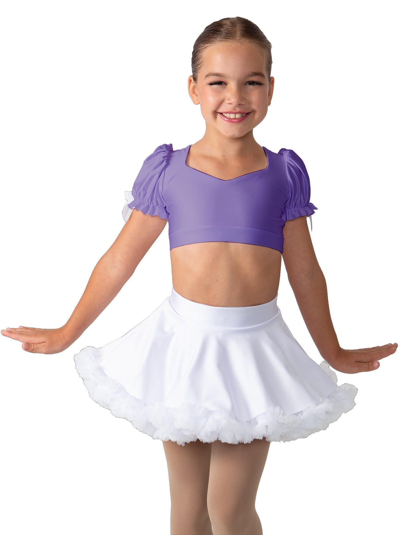 Solid Lycra Sweetheart Puff Sleeve Crop Top with Triangle Back