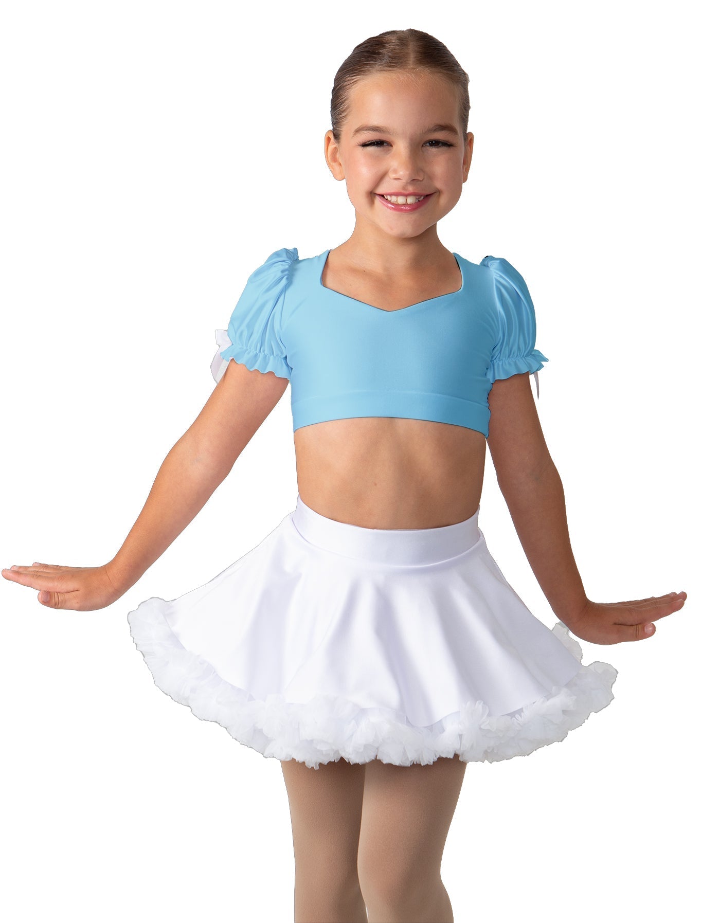 Solid Lycra Sweetheart Puff Sleeve Crop Top with Triangle Back