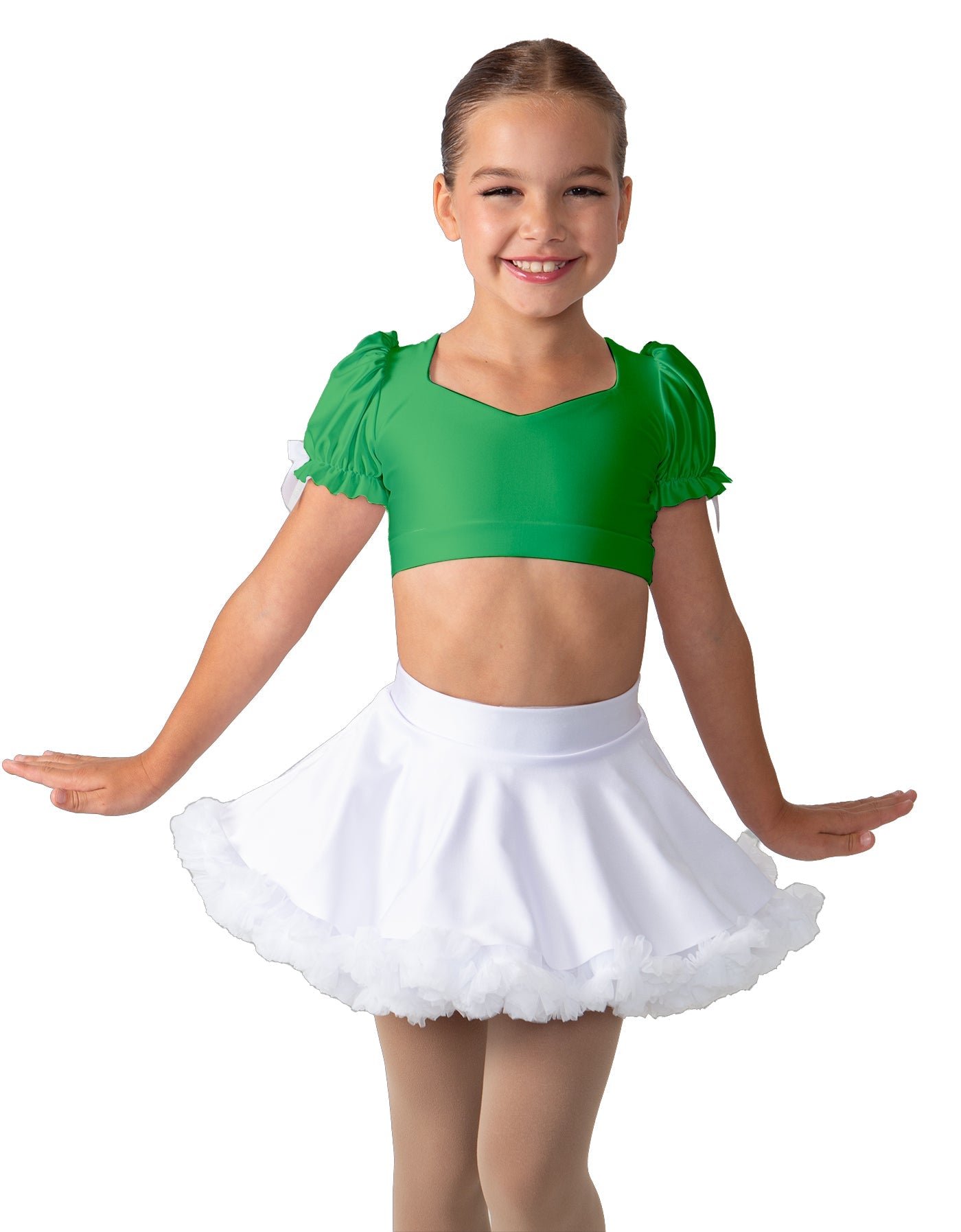 Solid Lycra Sweetheart Puff Sleeve Crop Top with Triangle Back