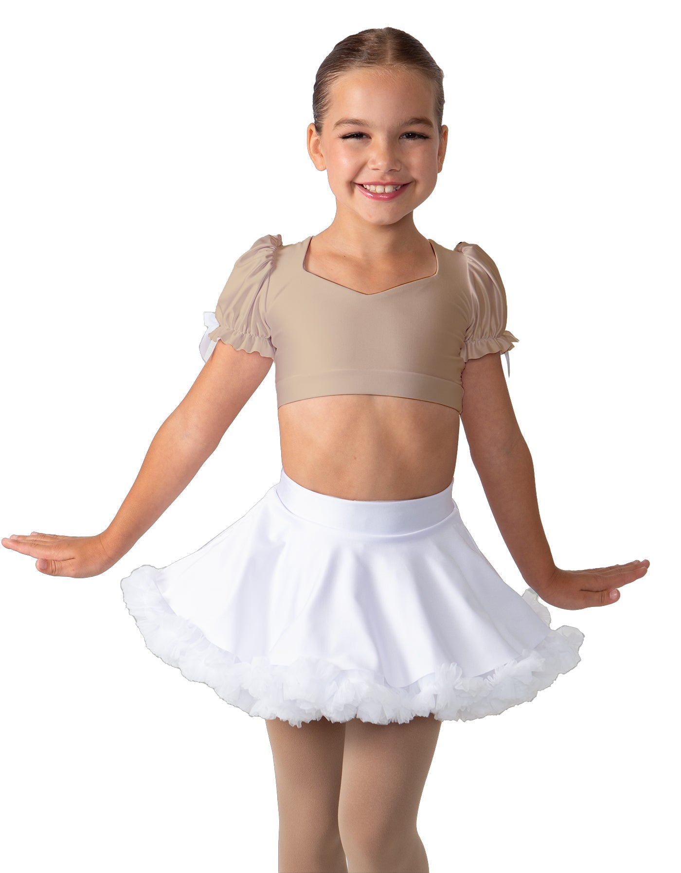 Solid Lycra Sweetheart Puff Sleeve Crop Top with Triangle Back