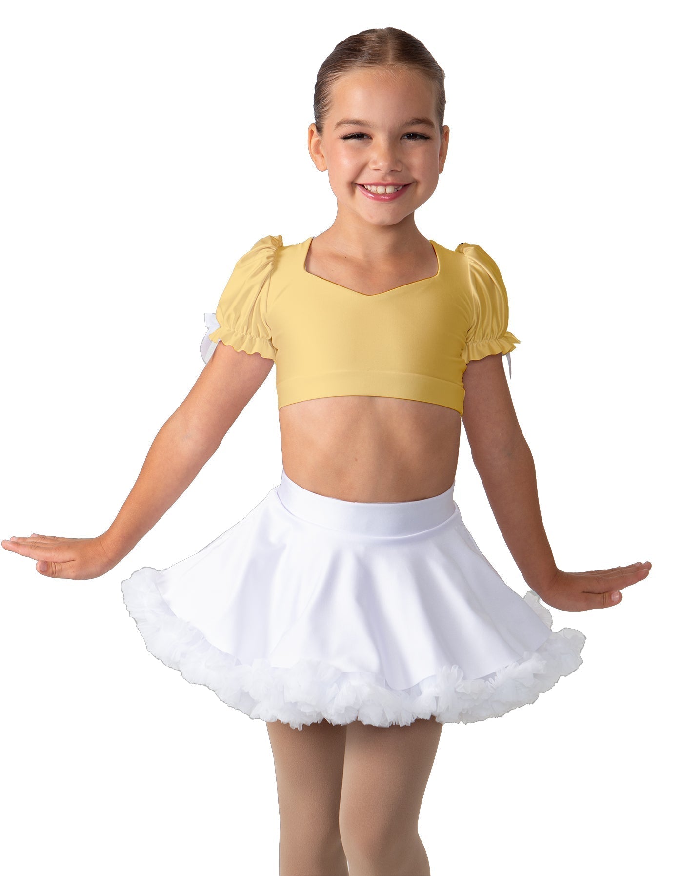 Solid Lycra Sweetheart Puff Sleeve Crop Top with Triangle Back