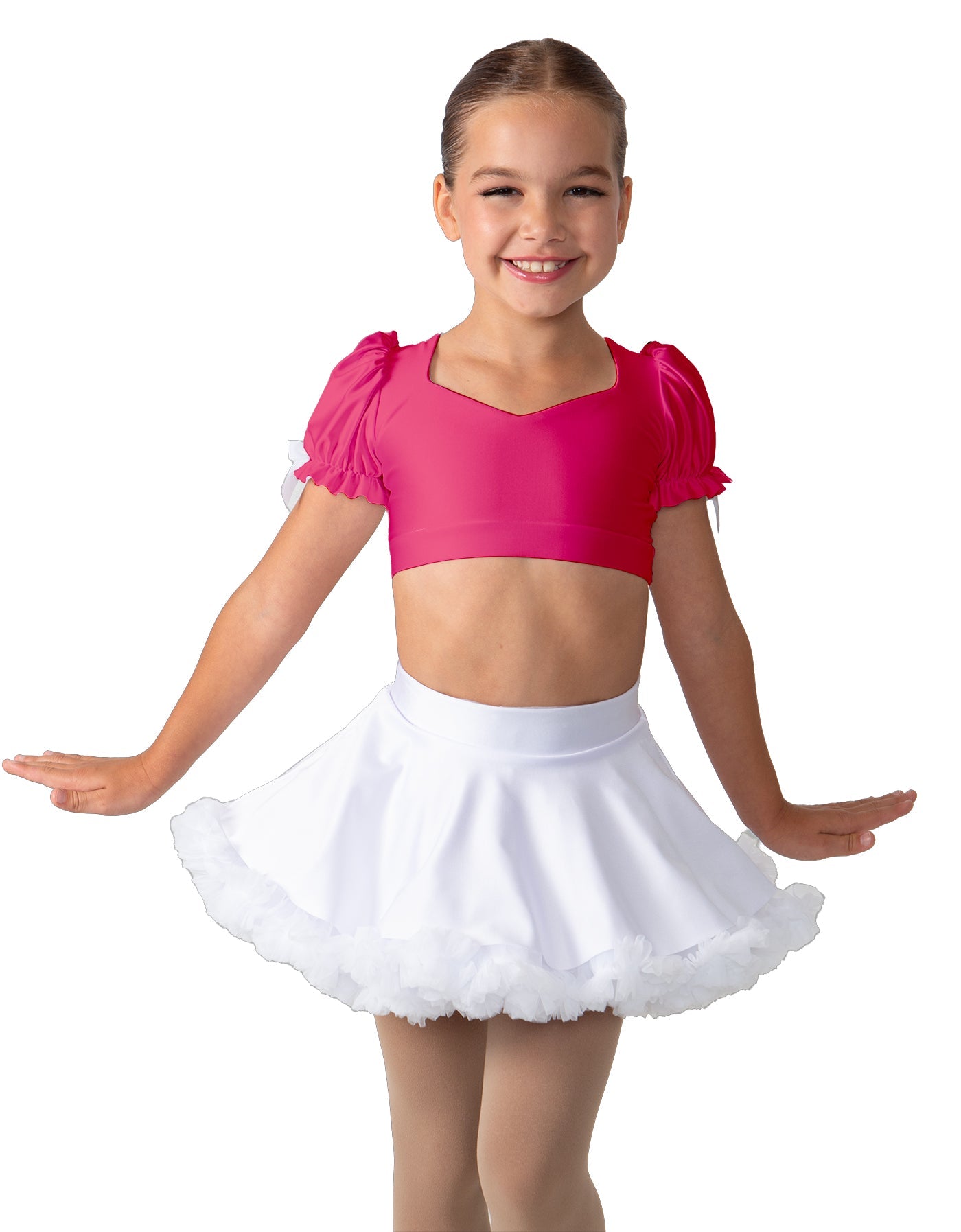 Solid Lycra Sweetheart Puff Sleeve Crop Top with Triangle Back