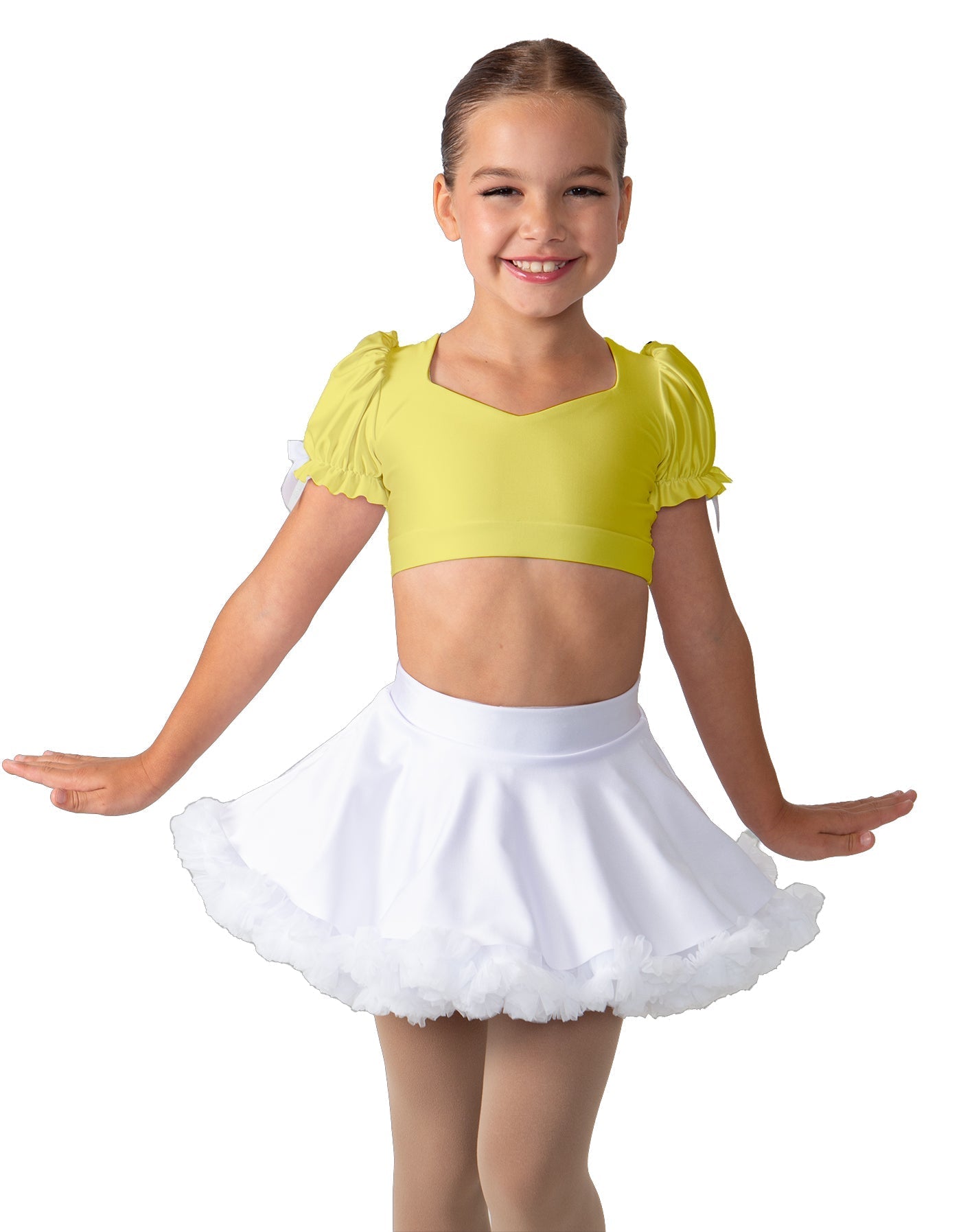 Solid Lycra Sweetheart Puff Sleeve Crop Top with Triangle Back