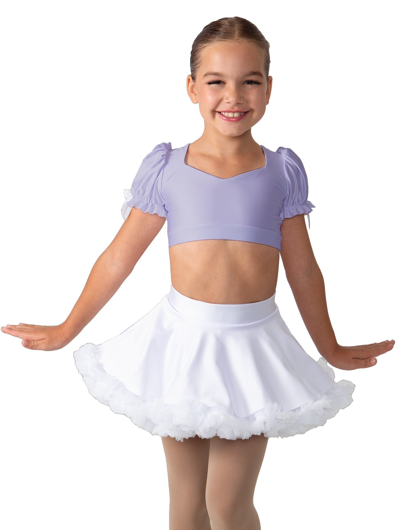Solid Lycra Sweetheart Puff Sleeve Crop Top with Triangle Back