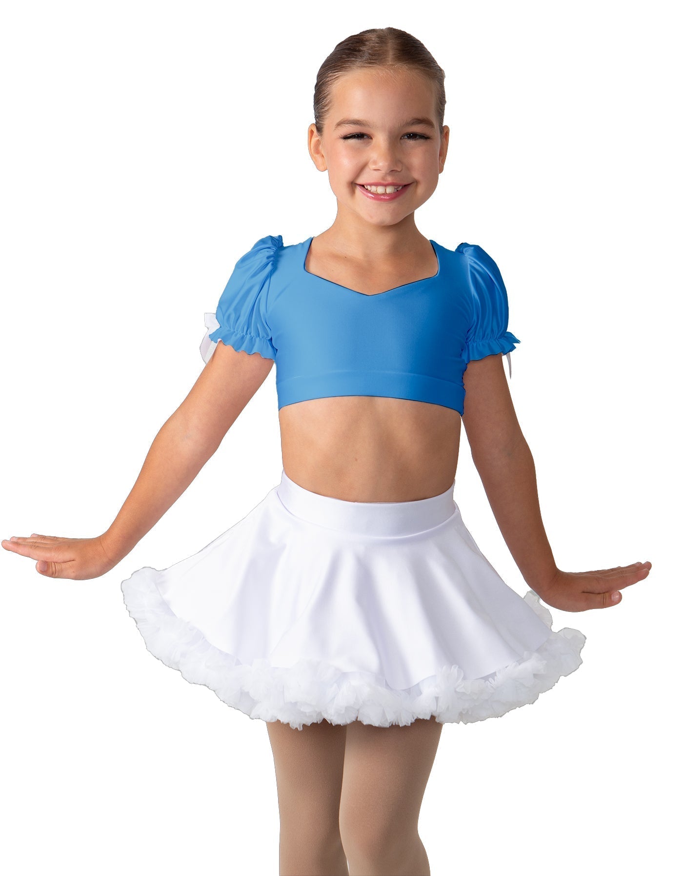 Solid Lycra Sweetheart Puff Sleeve Crop Top with Triangle Back