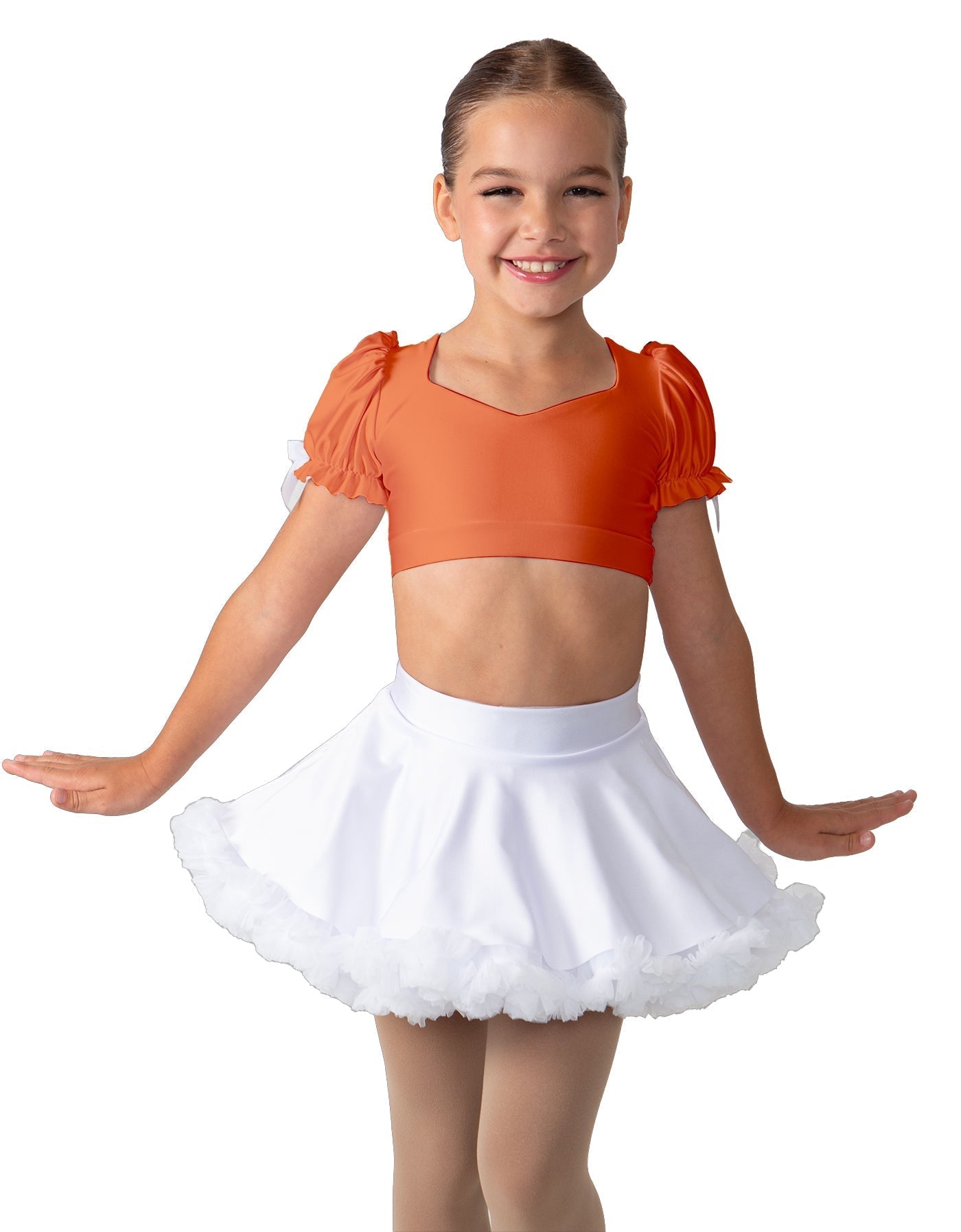 Solid Lycra Sweetheart Puff Sleeve Crop Top with Triangle Back